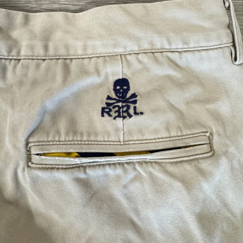 Vtg Ralph Lauren Rugby Chino Pants Mens 34x30 Tan Skull Crossbones Cotton Khaki